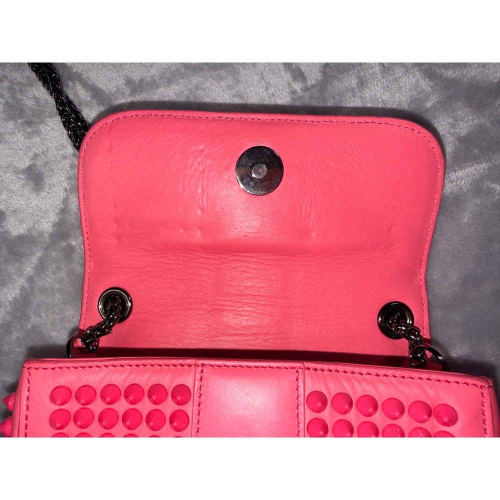 Christian Louboutin Sweet Charity Spiked Mini Shoulder Bag Neon Pink Leather - Picture 6 of 16